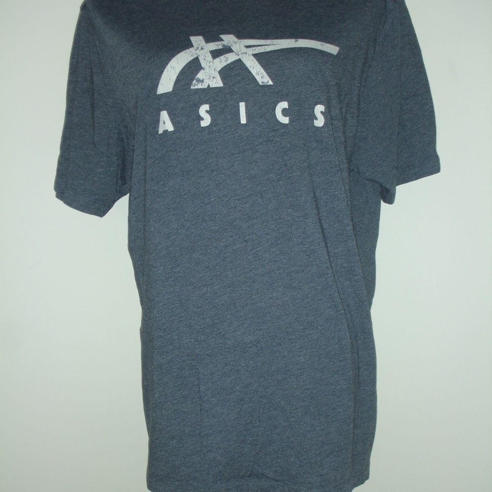 ASICS ANA Trim Shirt Heather Blue Logo Tee Running Athletic Y2K Unisex